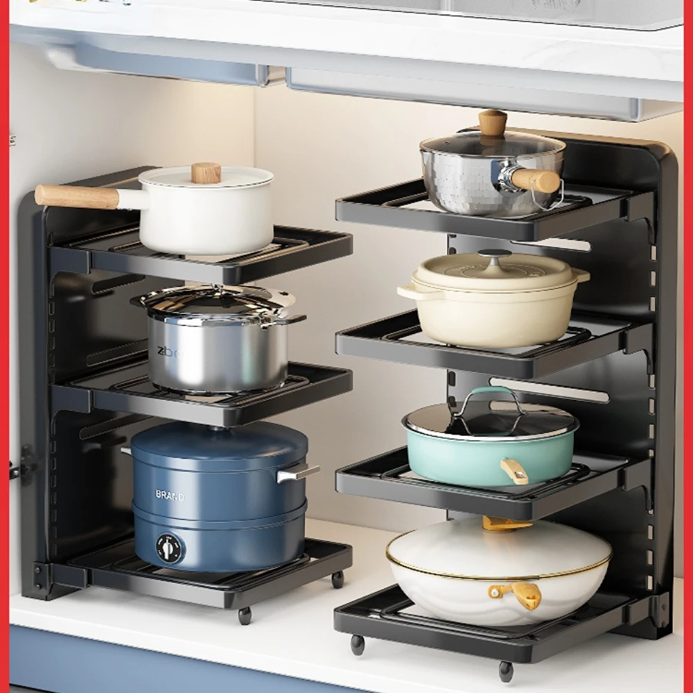 

Kitchen Shelf Multi-Layer Countertop Cookware Storage Rack Household Cabinets Inner Cabinet Sink Layered Pot Rack