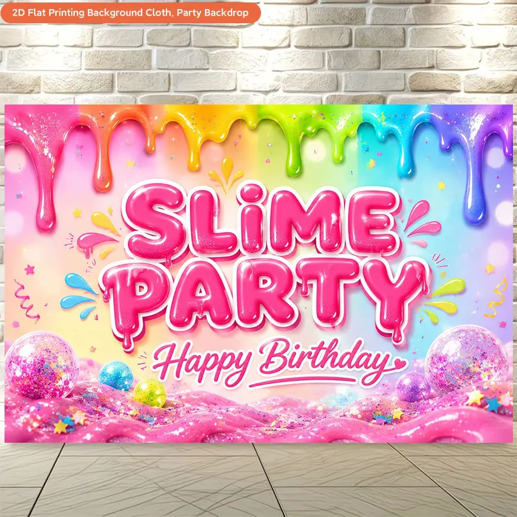 Slime Party Tapestry, Rainbow Drip Art Wall Hanging, Happy Birthday Decor, Colorful Kids Room, Girls Bedroom Playroom Cloth