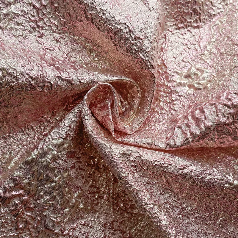 Pink Embossed Bubble Glitter Wrinkled Jacquard Fabric Women's Tutu Skirt Wedding Dress DIY Sewing Fabric