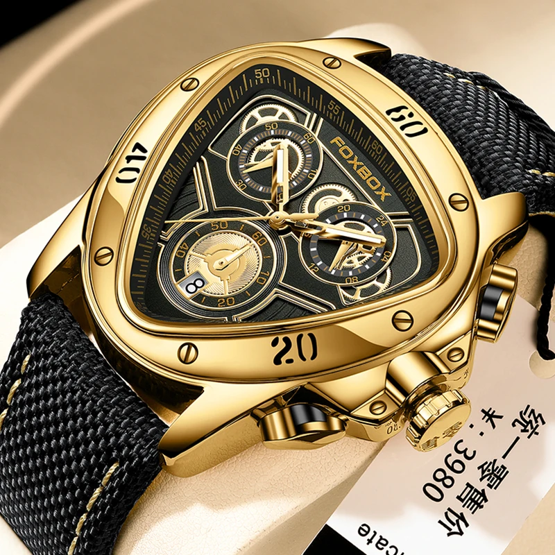 

2023 LIGE Original Golden Watch For Men Luxury Brand Military Leather Big Gold Chronograph Male Wristwatches Relogio Masculino