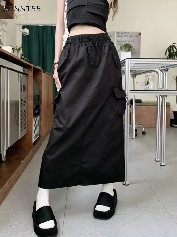 

Юбки в стиле карго, женские дизайнерские свободные уличные корейские модные трапециевидные юбки с высокой талией, модные весенне-осенние повседневные шикарные юбки