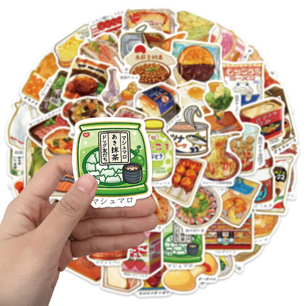 56PCS Japanese Food Handwritten Materials for Phone Cases, Laptops, Suitcases, Water Cups Waterproof Decorative Stickers