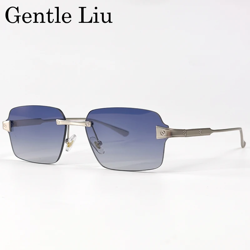 Square Rimless Sunglasses Men 2026 Luxury Designer Classic Vintage Rectangle Frameless Sun Glasses Metal Frame Driving Shades