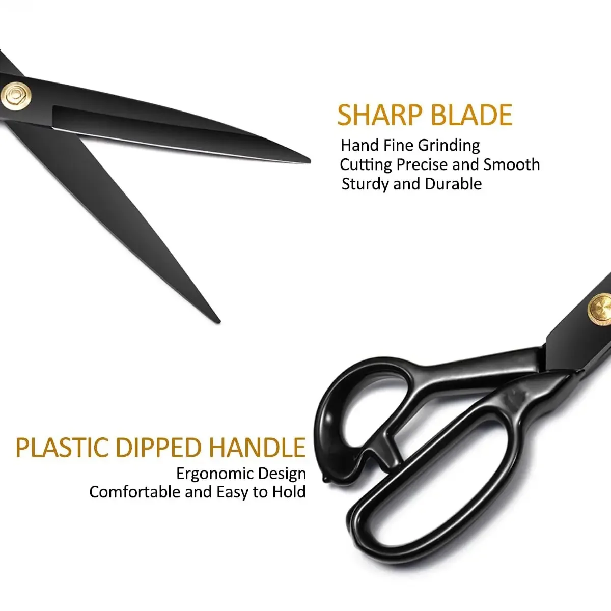 8 Inch Black Blade Tailor Scissors with Sheath, Professional Fabric Sewing Shears for Cloth Leather Cutting
