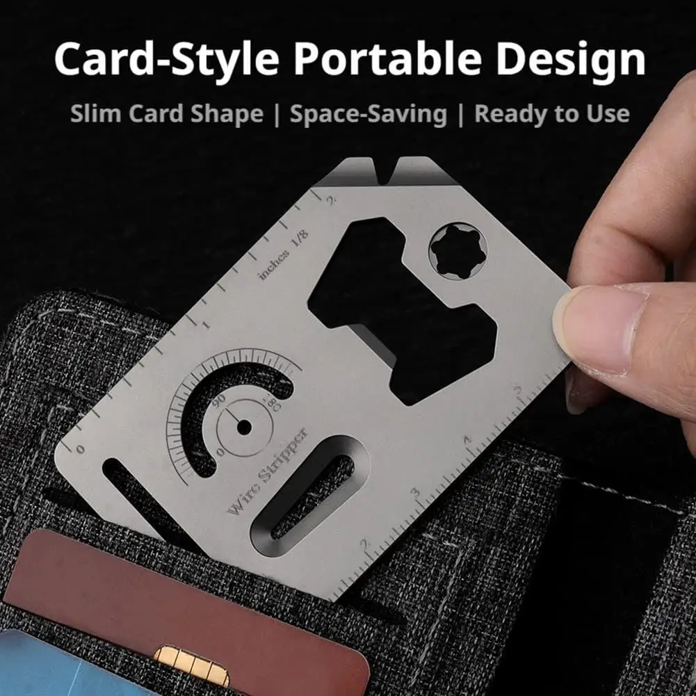 Titanium Alloy Multifunctional Edc Card Tool Pocket Pry Bar Bottle Opener Ruler Measuring Card Portable Keychain Multi Tool Card