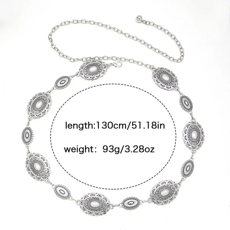 New Fashion Large Size Vintage Oval Craved Metal Waist Chain for Women Retro Style Gold Color Belts Female Body Jewelry Gift