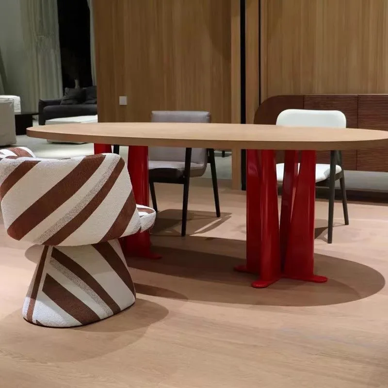 Oval solid wood dining table Italian simple desk long table modern desk