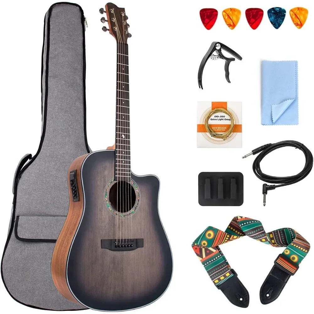 

Original Acoustic Electric Guitar, 6 Metal Spruce Strings, Guitar Case, Tuner, Strap, Plectrum, Strings, Capo, Mute, Clean Cloth