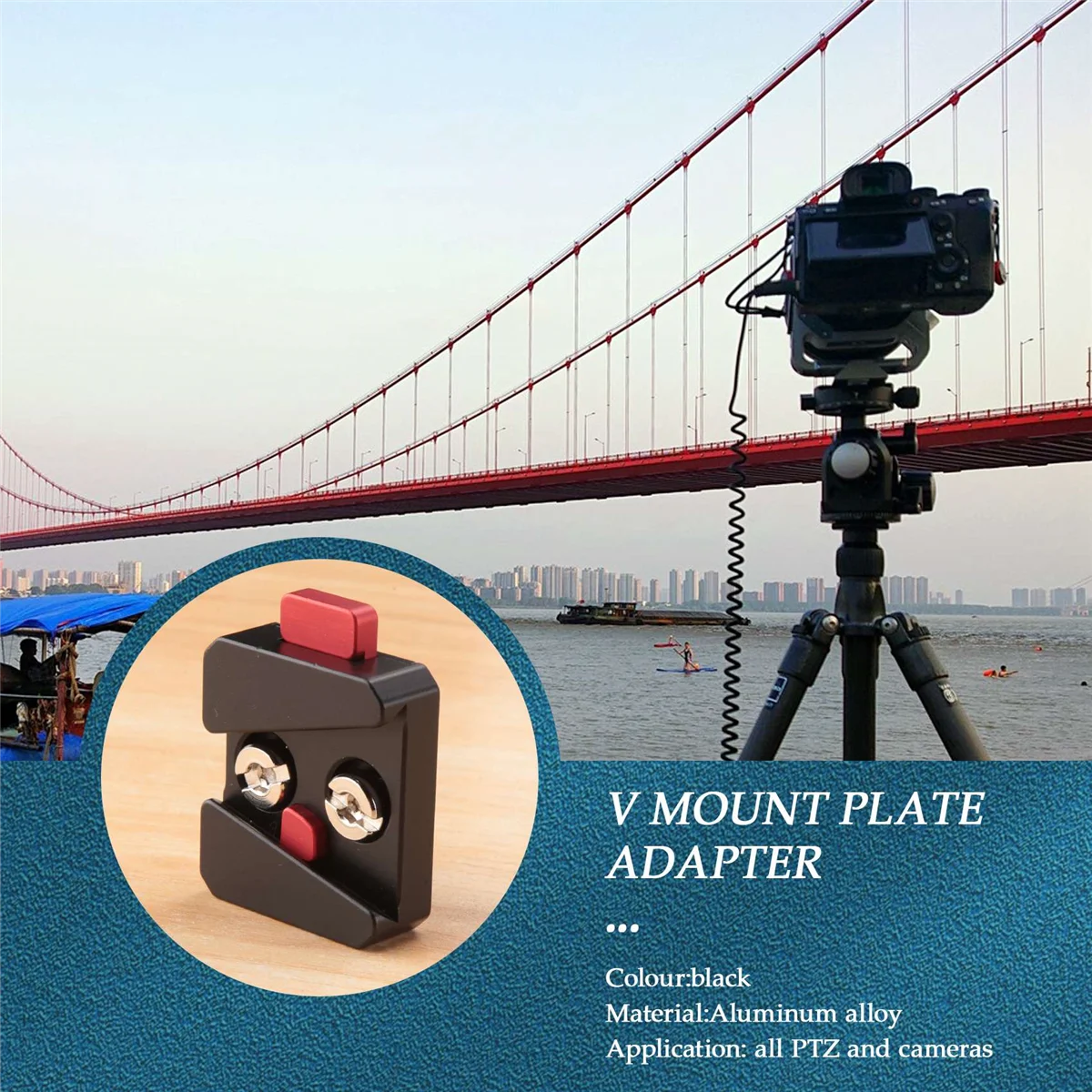 1/4 Universal V Mount Battery Quick Release Plate Adapter Accessories Portable Single Base for All Ptz and Camera Black