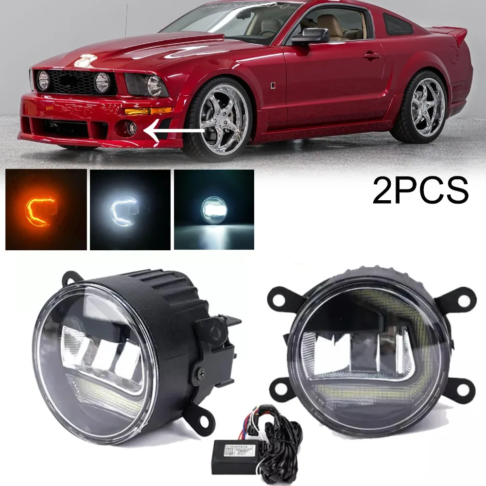 

2PCS LED Fog Lights Driving Lamp W/Wiring DRL Pair For Ford Mustang GT 2005-2009