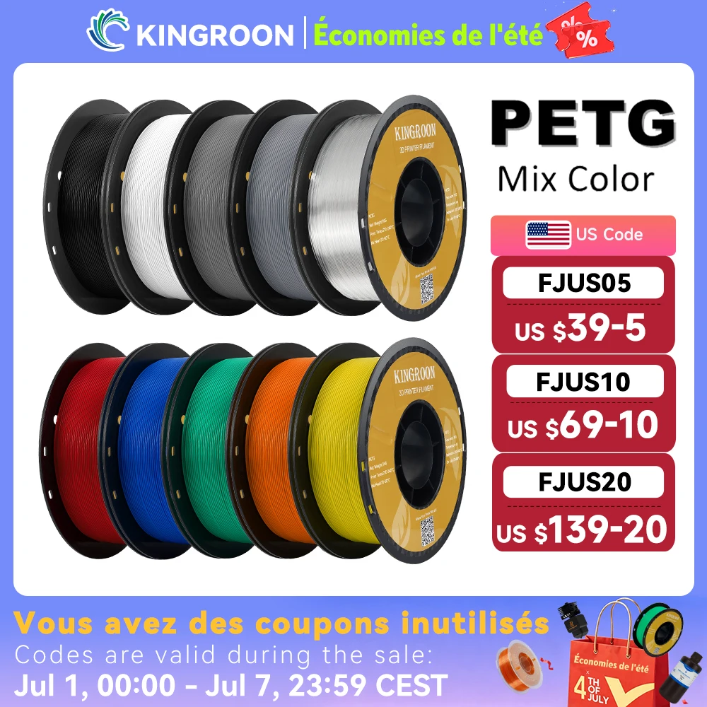 KINGROON PETG 3D Printer Filament 1.75mm 5KG 10KG Mix Color 3D Printing Material 1kg/roll petg Plastic For FDM 3dprinter