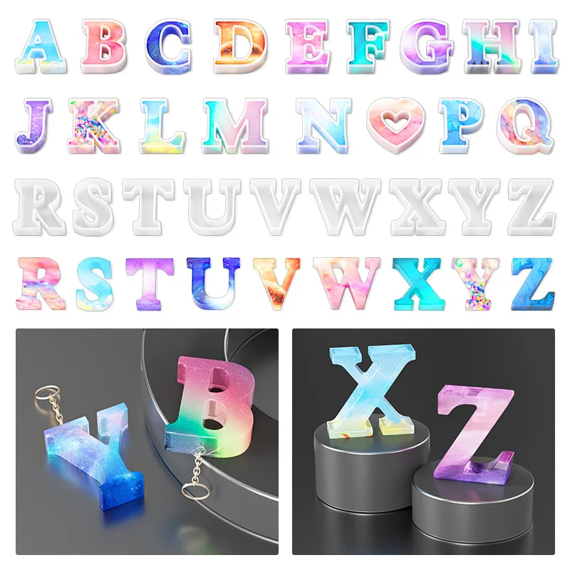 DIY Alphabet Epoxy Resin Silicone Mold for Letter Number Pendant Keychain & Earring Jewelry Crafts Casting Mold