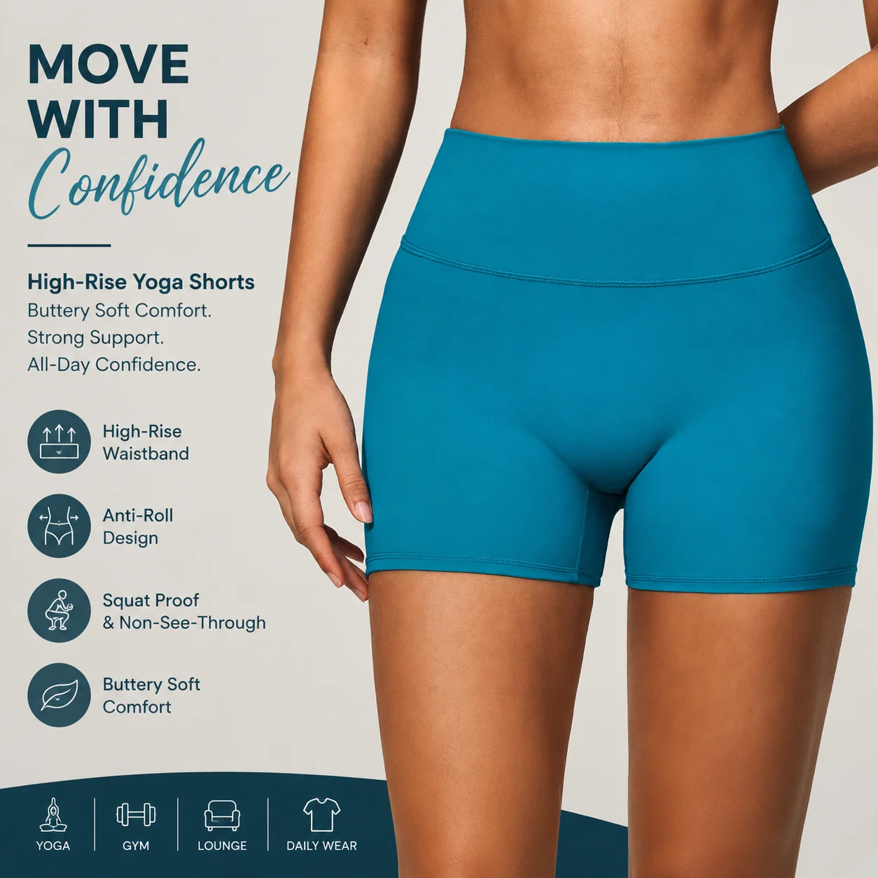 Women's High-Rise Yoga Shorts with Anti-Roll Waistband Non-See-Through Squat Proof Compression Shorts Buttery Soft Lounge Biker