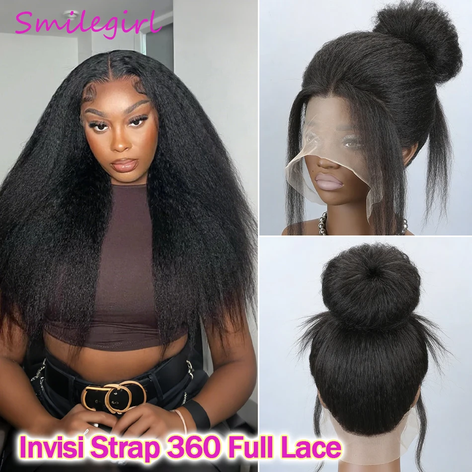 

250 Плотность Кудрявый Прямой Шнурок 360 Полный Парик Фронта Шнурка Человеческие Волосы Ремешок Яки Прямой V Часть Бесклеевой Парик Бразилия