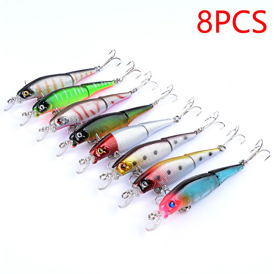

8 шт., многосекционные рыболовные приманки Crankbait, жесткие приманки для гольяна, искусственные воблеры для щуки, троллинга, свимбейт, рыболовные снасти