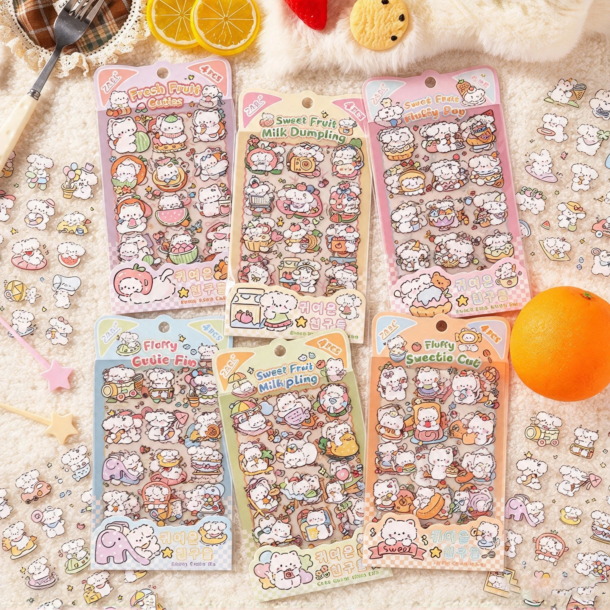 Milk Cute Friends PET Sticker Pack Kawaii Cartoon Small Animal Dessert Food Die‑Cut Stickers for Journal Scrapbook Planner DIY H