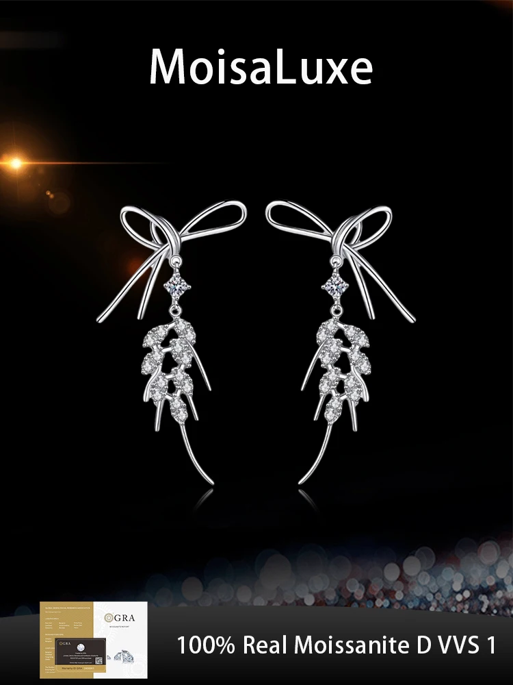 

MoisaLuxe Official Store GRA Moissanite Plata Sterling Silver 925 Bow Earrings Fashion Jewelry for Women Hoop Wear