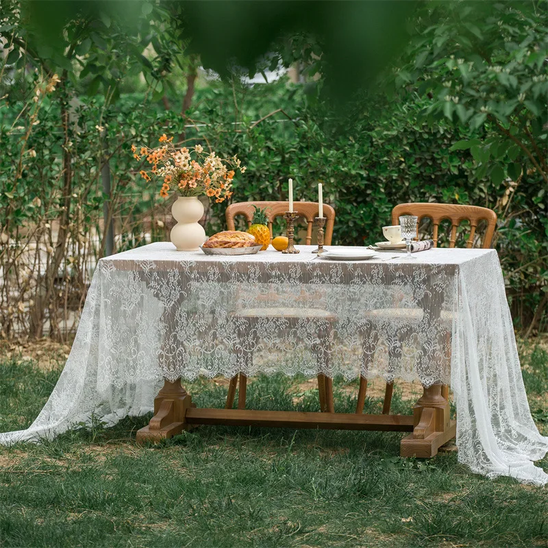 Outdoor White Lace Tablecloth Vintage Wedding Table Protector Fresh Boho Table Cover for Home Kitchen Dining Tablecloth