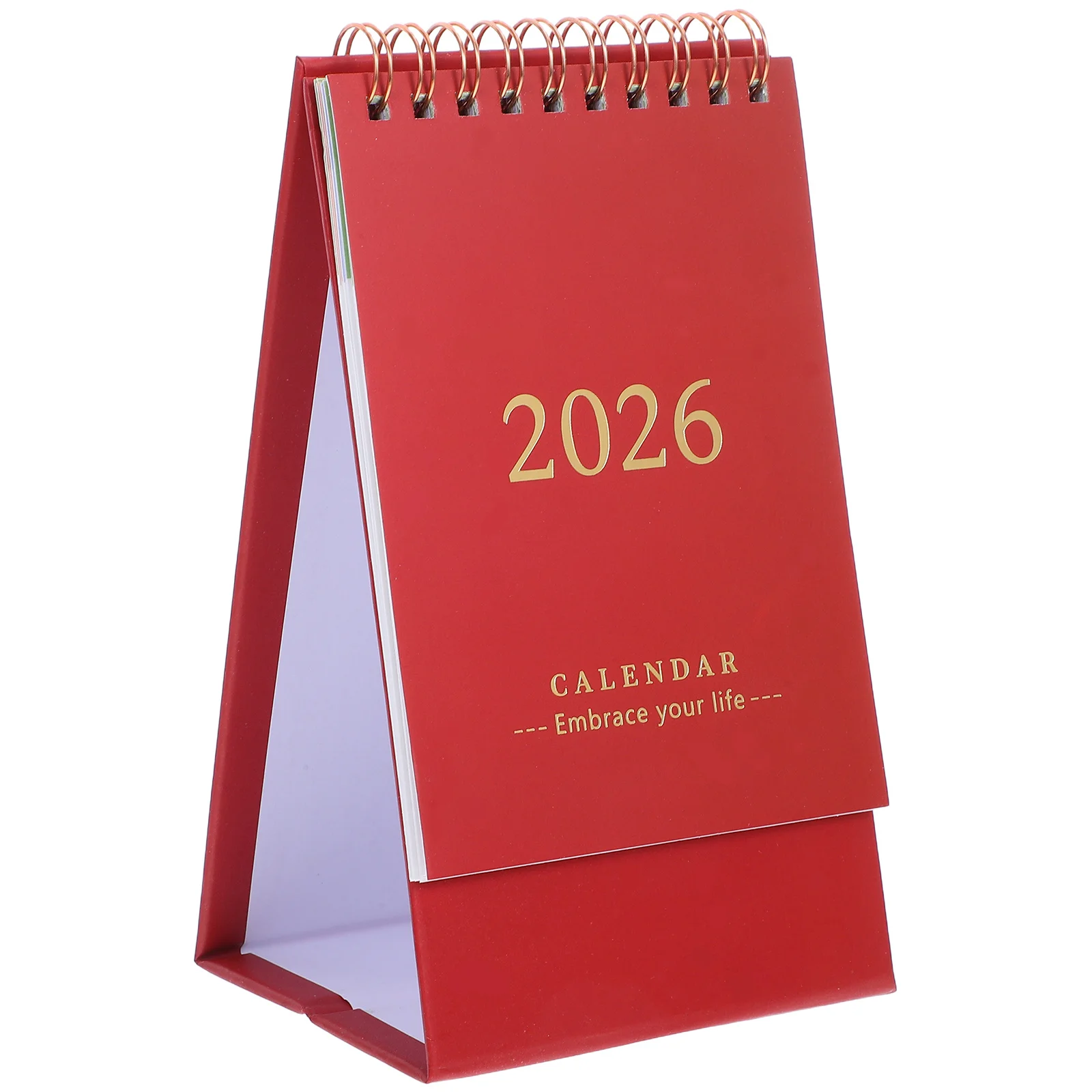 

2026 Desk Calendar Minimalist Stand Up Design Dark Red Thick Paper Smooth Writing Daily Planner For Home Office Use Freestanding