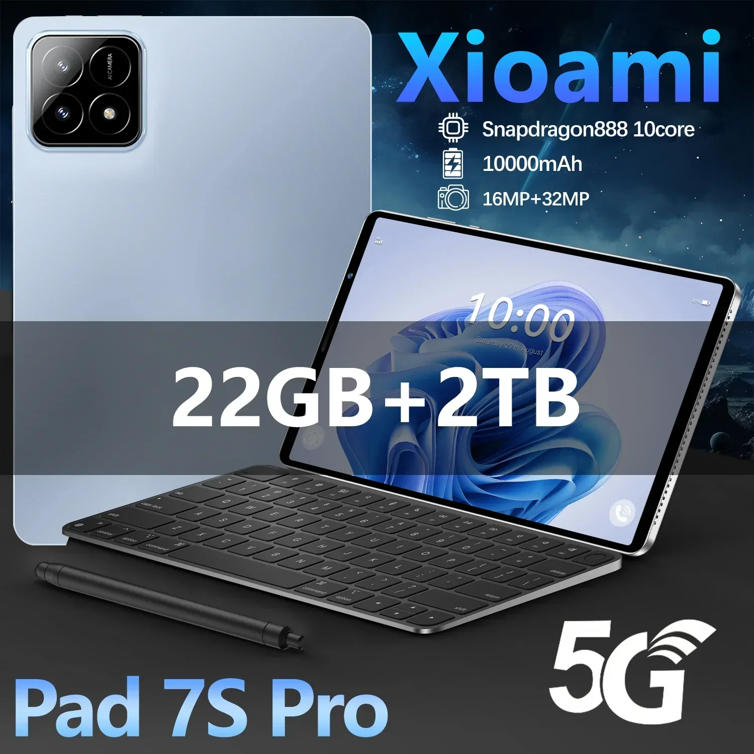 10.1inch NEW Original Xioami Pad 7S Pro Tablet Android 14 Snapdragon 8 Gen 2 HD 22GB+2TB 10000mAh 5G Dual SIM WiFi GPS Tablet PC