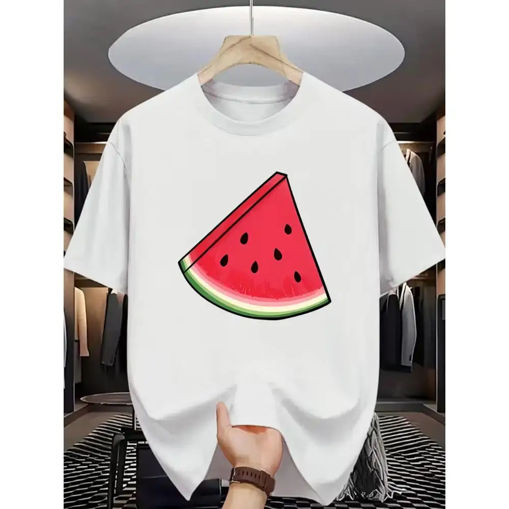 Men Fashion Watermelon Print T Shirt Short Sleeve Casual Summer Wear Soft Comfortable Cotton Round Neck Fruit Design Breathable