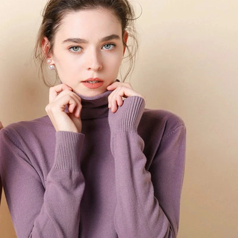 Autumn Winter Women Sweater Turtleneck Slim Fit Basic Pullovers 2023 Fashion Korean Knit Tops Bottoming Shirt Stretch Jumpers