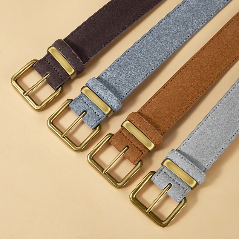 Cinturón de mujer de 3,5 cm de ancho, cinturón de ante. Cinturón de hombre con hebilla dorada de estilo retro, adecuado para vestidos y jeans, cinturón unisex