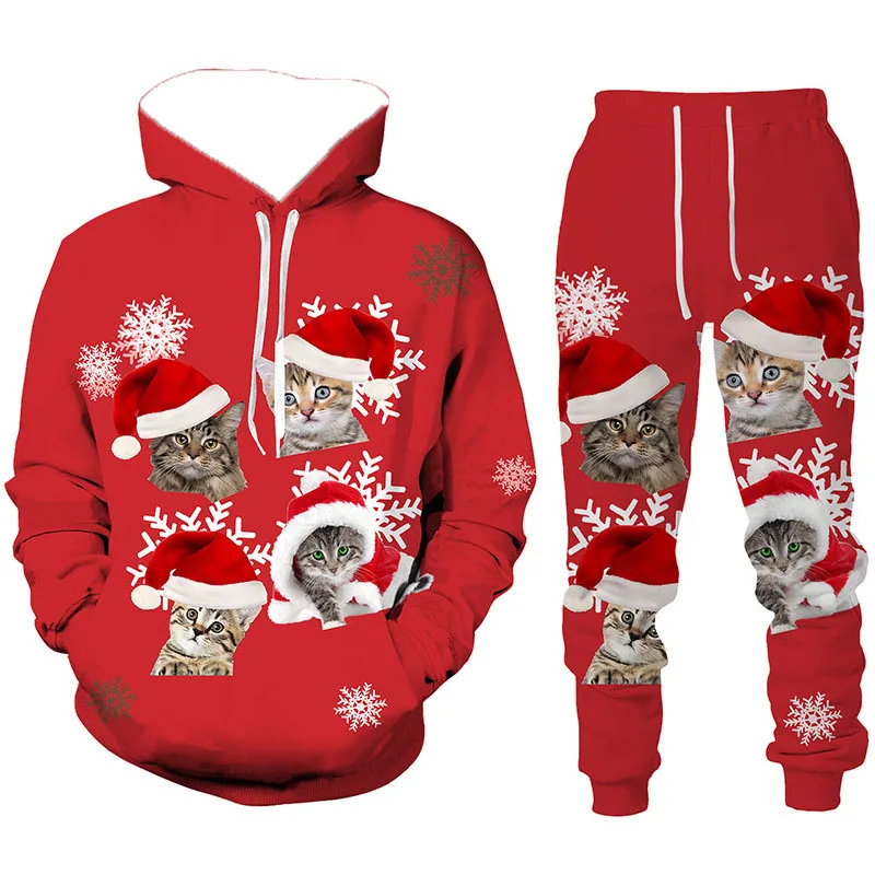 

Autumn and Winter Men's Hoodie Set Men Printed Pattern Street Tracksuit Two-piece Set Quick Drying and Breathable Fun Hoodie Set