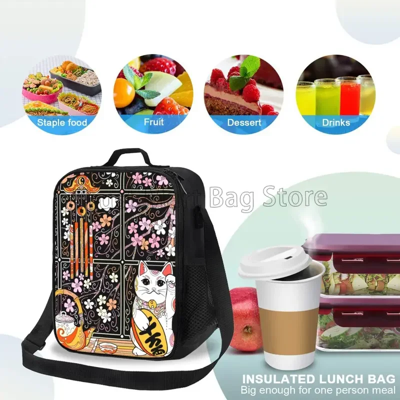 Japanese cat coloring book insulated lunch bag portable waterproof thermal cooler Bento tote bag for work school picnic beach