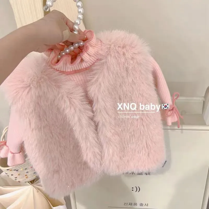 

Girl Waistcoat 2025 Autumn and Winter New Childrens Clothing Korean Style Girl Baby Fashion Wool Imitation Fur Waistcoat Casual