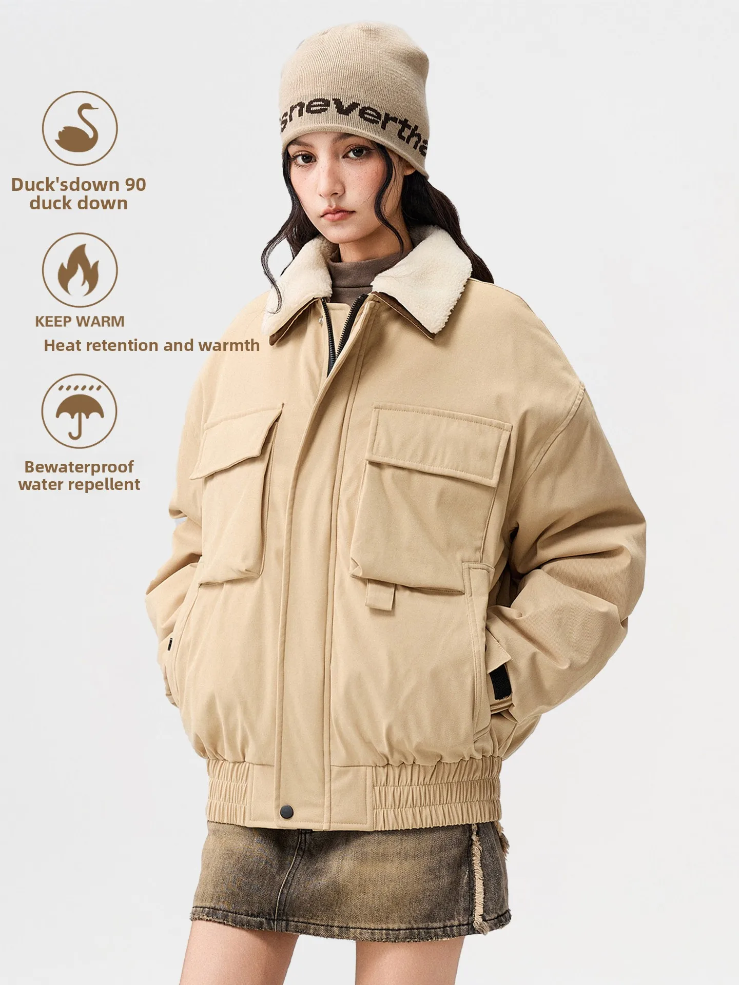 

Ретро-куртка в американском стиле с отстегивающимся воротником из овчины, мужская и женская, зимняя теплая, модная, брендовая, с множеством карманов, рабочая одежда