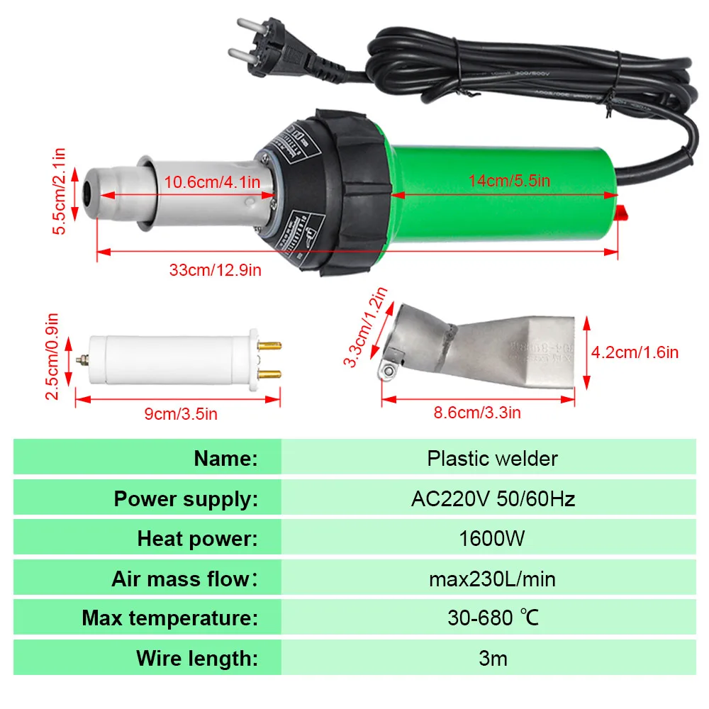 AC 220V 1600W 50/60hz saldatrice per plastica pistola ad aria calda elettrica pistola per saldatura in plastica + nucleo riscaldante + accessori a