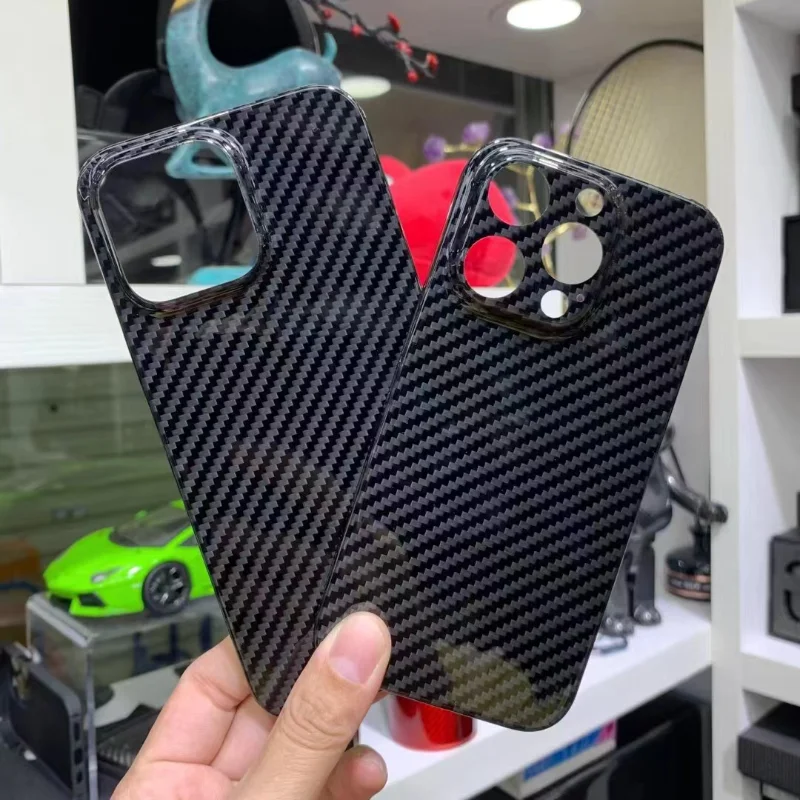 

For IPhone 14 15Pro Max Carbon Fiber Case Aramid Fiber Cover Glossy Black Shockproof Case for IPhone16Pro Phone Cover ShellPhone