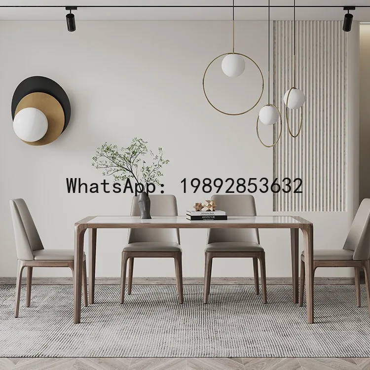 Solid Wood Ash Rectangular Inlaid Rock Board Dining Table Modern Minimalist Small Apartment Dining Table and Chair Set