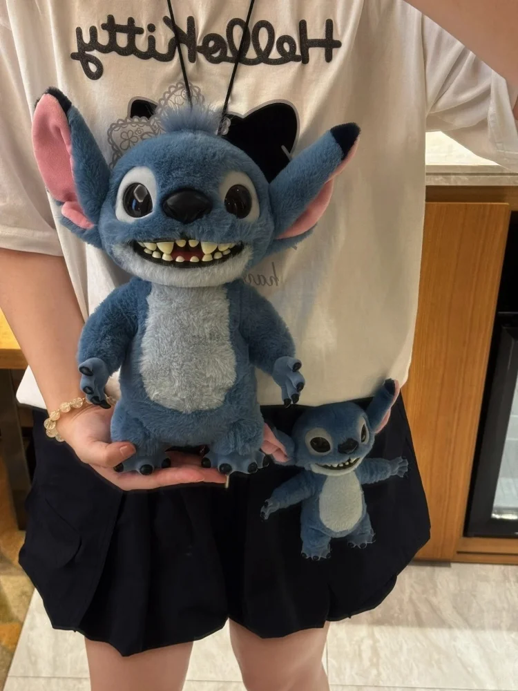 Muñeco de peluche genuino de Disney Stitch, 16/28cm, mochila de punto de Anime Kawaii, muñeco colgante, llavero de peluche, juguete para regalo