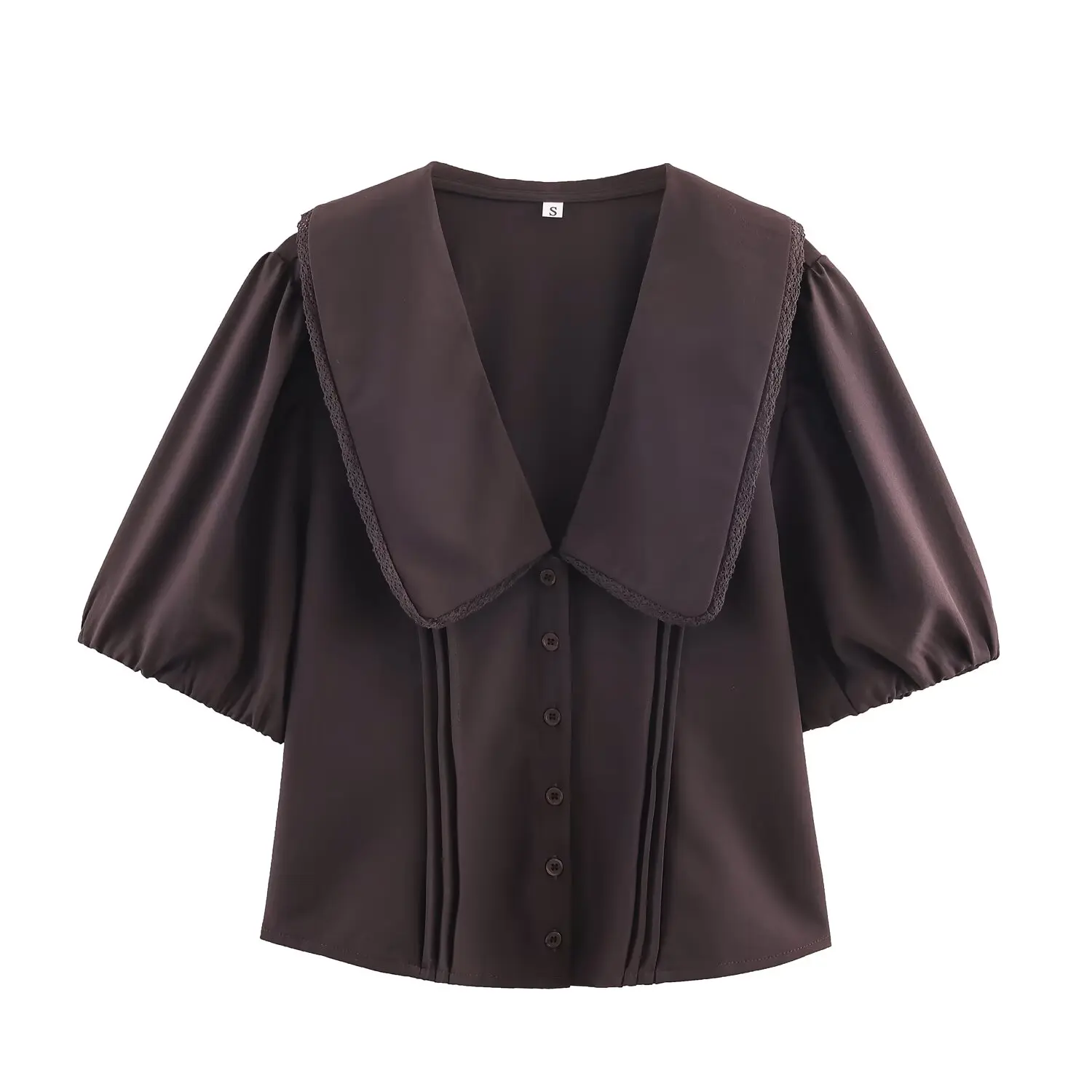 

2025 New Women's Clothing: European and American Style Fashionable Puff Sleeve Single-Breasted Collar Top