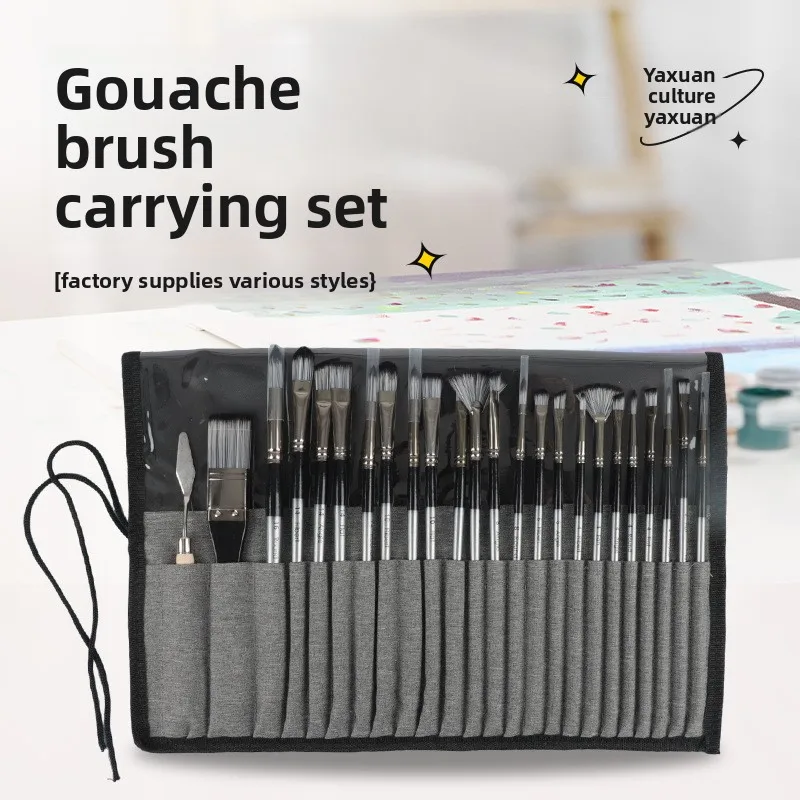 24-Piece Watercolor Paint Brush Set with Canvas Brush Roll, Nylon Bristle Art Brushes for Watercolor Gouache and Acrylic