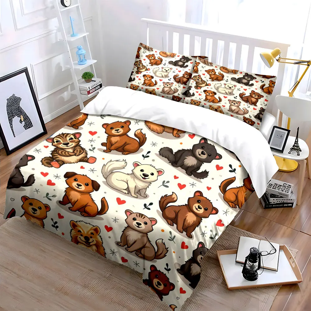 Set mit Cartoon-Tiermuster, weiches, hautfreundliches Bettwäsche-Set, bestehend aus 1 Bettbezug und 2 Kissenbezügen, Geschenk