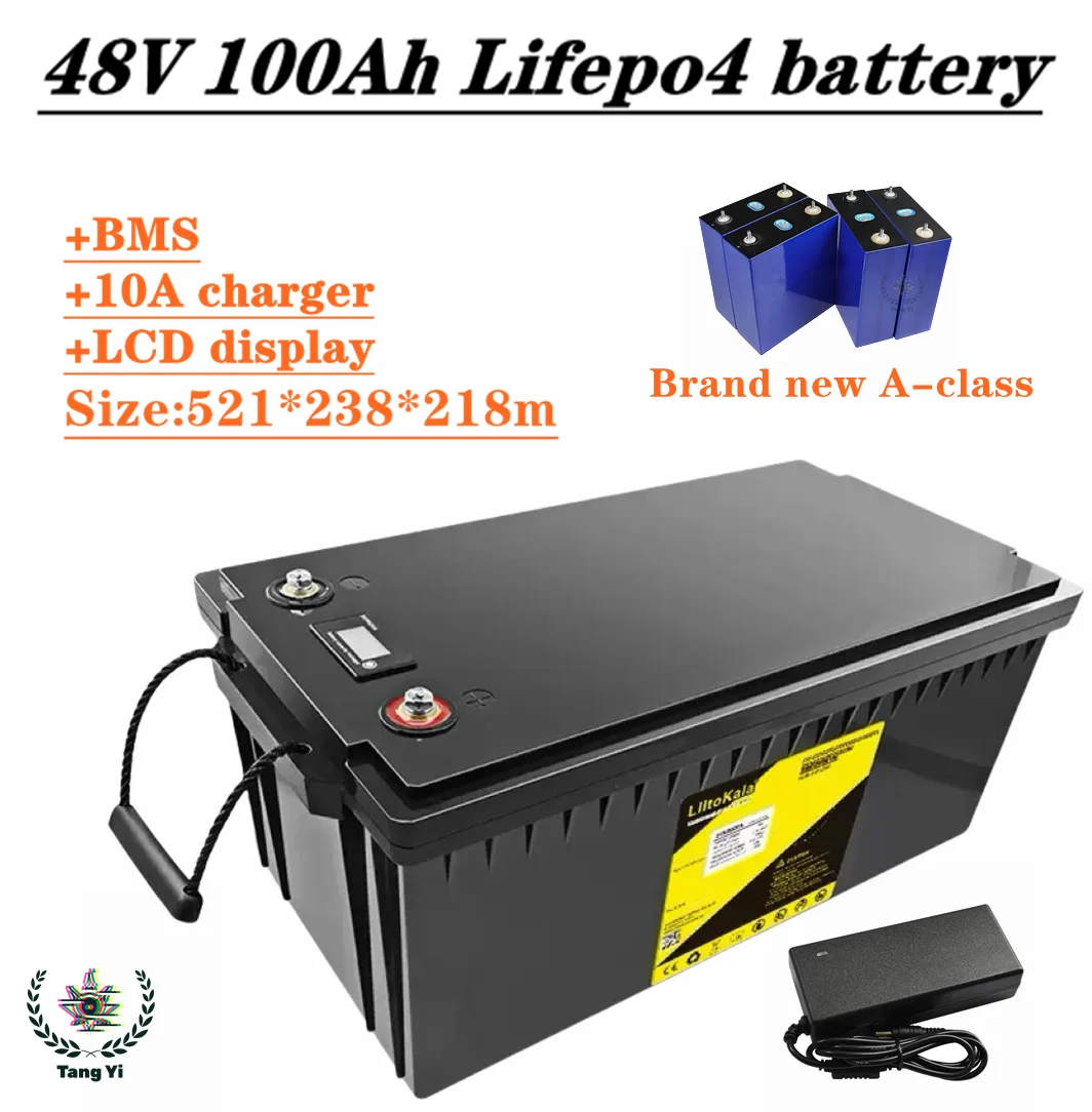 

48V 100AH Lifepo4 battery with BMS, used for three wheeled golf carts, inverters, solar energy storage, and scooters+10A charger