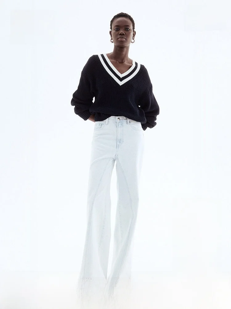 

Модные повседневные джинсы-клеш для женщин от H&M, 100% хлопок, длинные брюки, джинсовые брюки с микро-клешем на талии