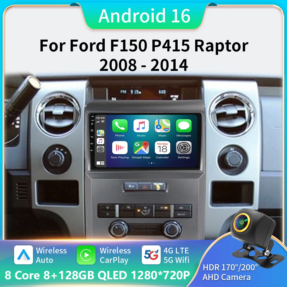 

DSP Stereo Android 16 for Ford F150 P415 Raptor 2008-2014 Car Video Multimedia Player Bluetooth 5G WiFi QLED 9inch Touch Screen
