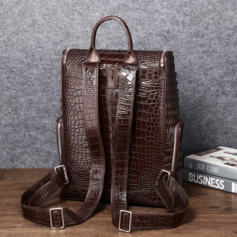 SUWERER Quality Business men's bag Real Cowhide Leather Crocodile Pattern backpack Men shoulder bags Genuine Leather backpack