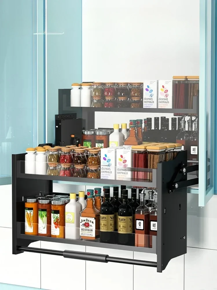 

Kitchen hanging cabinet, lifting and pulling basket, pull-down cabinet, upper and lower buffering, telescopic storage rack,