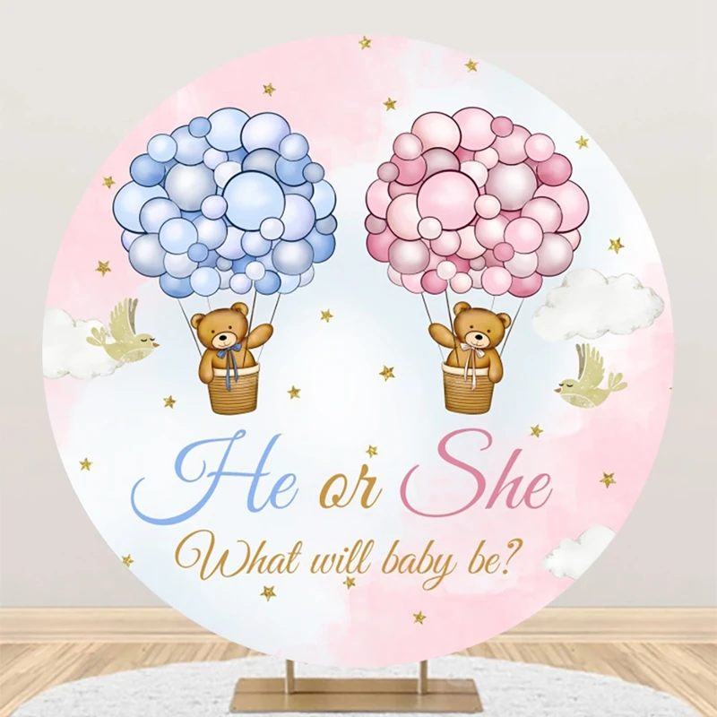 Newborn Gender Reveal Round Backdrops For Photography Boy Or Girl Baby Shower He Or She Party Decor Photographic Background Prop