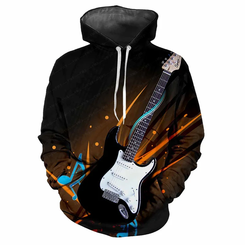 Guitar Violin Graphic Hoodie For Men Musical Instrument 3D Printed Long-Sleeved Pullover Loose Hoodies Comfortable Sweatshirt