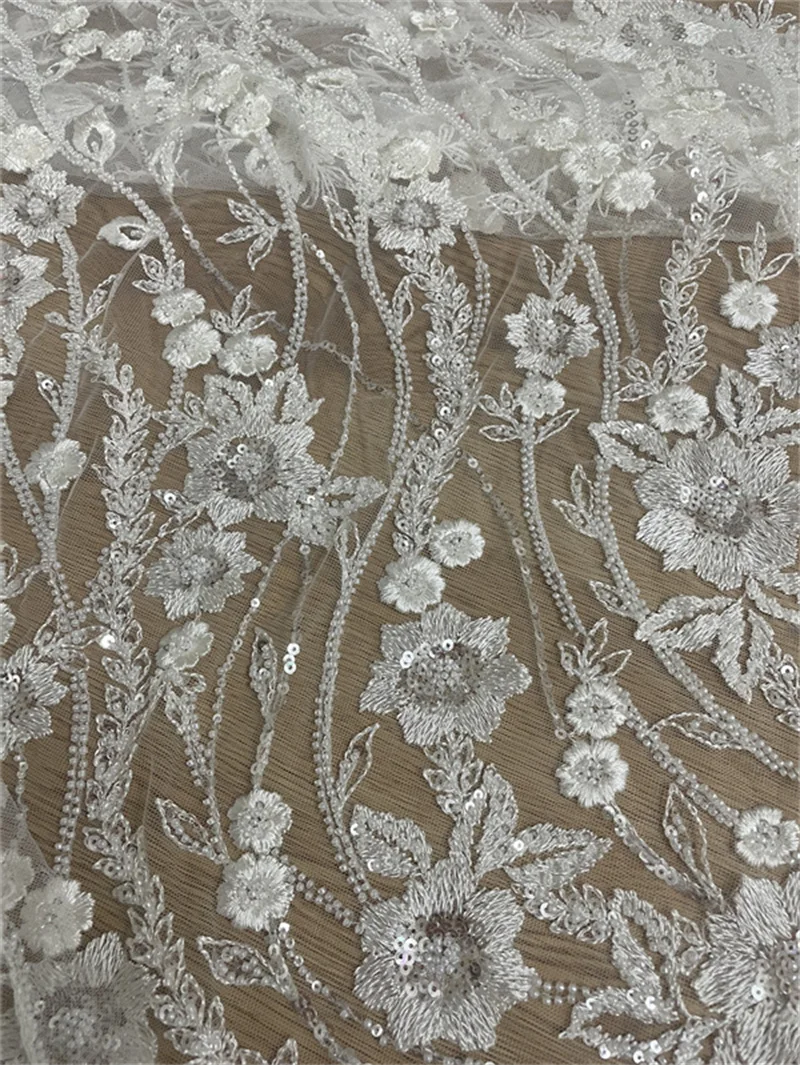 Off White High Quality Unique french  Embroidery Wedding Party Gown Dress Lace Fabric Sell by  1 Yard