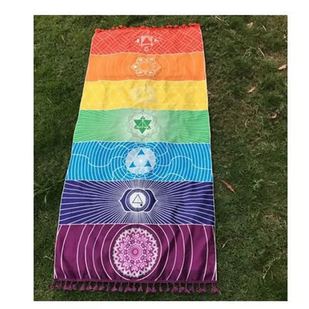 Meditation Yoga Rug Towels Mexico Chakras Tassel Striped Floor Mat Tassel Tapestry Colorful Travel Yoga Mat Tapestry Yogo Mat