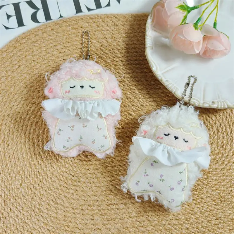 Fluffy Sleeping Sheep Plush Bag Ornament Cute Ruffle Collar Stuffed Animal Pendant for Luggage Decoration Party Gifts
