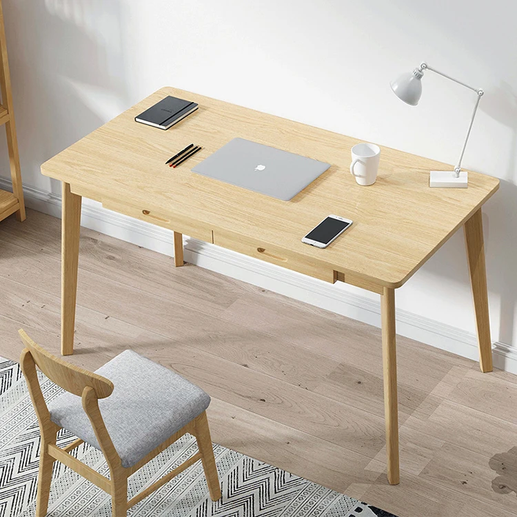 !@Bedroom Dormitory Simple Wooden Leg Study Computer Desk Chair with Drawer