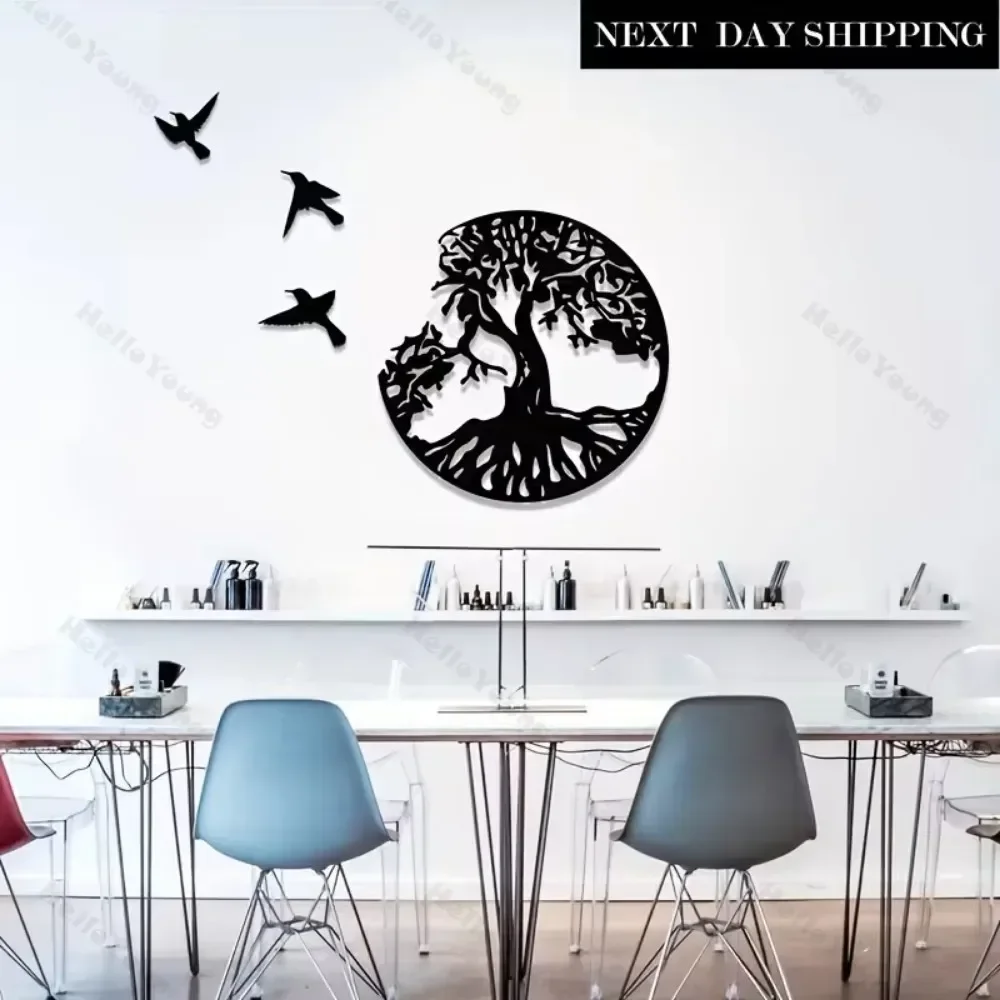 Majestic Tree of Life Metal Crafts - Exquisite Outdoor Yard Art, Graceful Iron Wall Decoration, Charming Home Decor Pendant